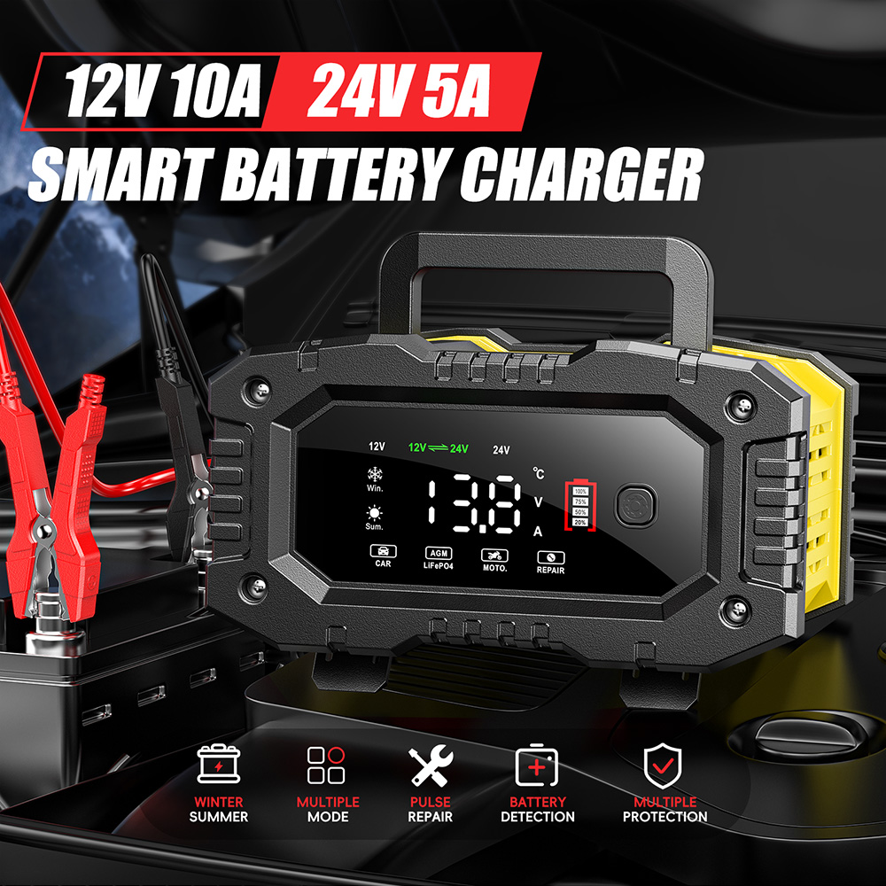 Lifepo4 Battery Charger Smart Automatic - FOXSUR 12V 24V voiture moto camion