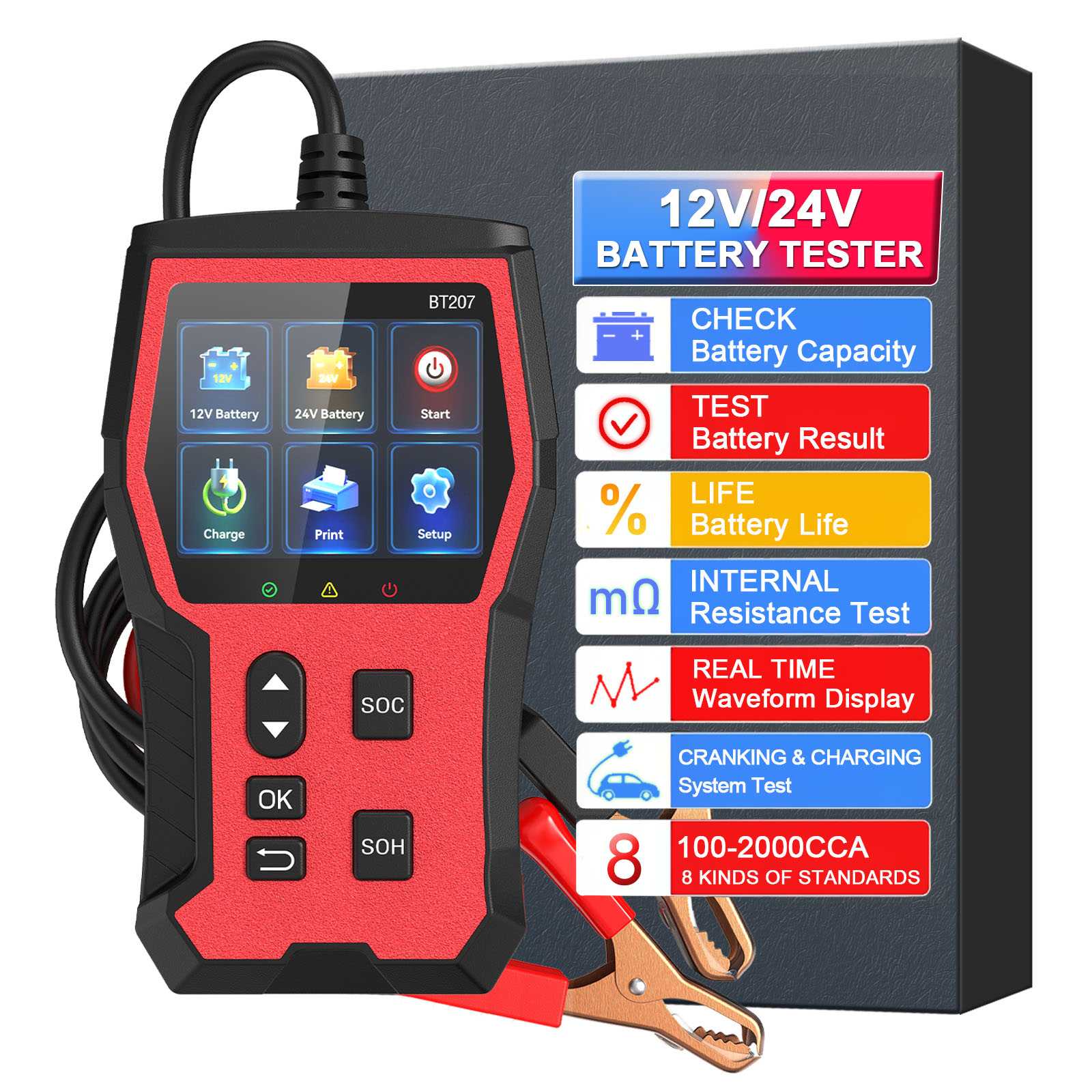Car Battery Load Tester Digital Cranking - Testeur de batterie automobile 12-24V, testeur