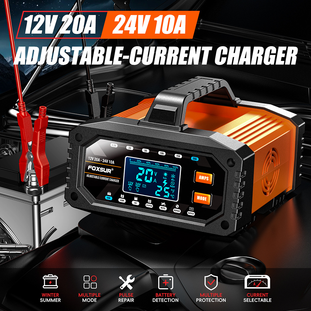 Chargeur de batterie portable  - Smart Car Battery Charger 12V 24V 20A avis et prix