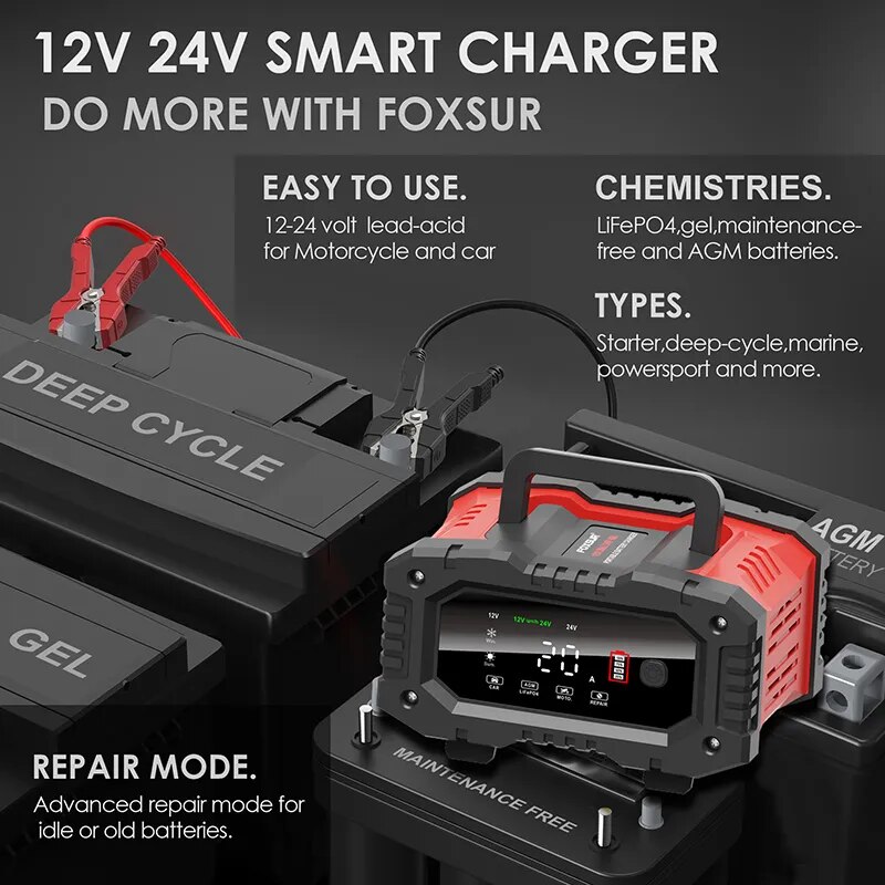 Chargeur de batterie intellige - Smart Car Battery Charger 12V 24V 20A avis et prix